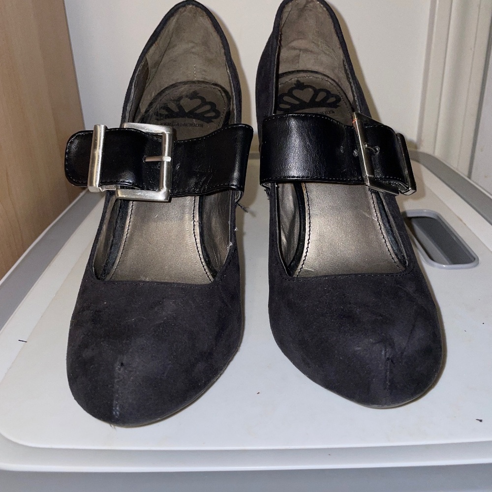 Black buckle heels
